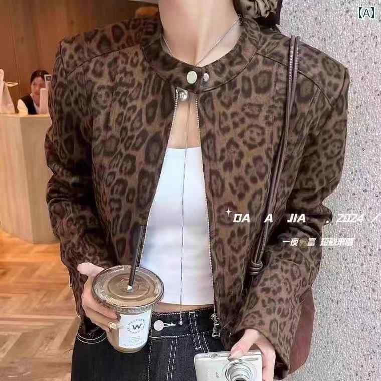 レディース 秋冬 ジャケット コート 復古 ヒョウ柄 切り替え ショート丈 小柄対応 スリム効果 ファッション 個性 トップス 丸首 ジッパー 長袖 中厚 ゆったりシルエット ポケット ・贔皮風 スエード調 通勤 普段使い 気質 百搭
