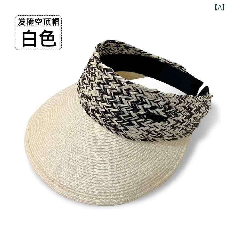 麦わら帽子 女性用 春夏 空頂 編み込み 紙草素材 透気性 防紫外線 防水 防風 耐熱 かわいい 日韓スタイル 自然 田園風 白色 ブラック ピンク ・柑其色 均? 屋外 旅行 通勤 普段使い 軽量 顔周り小顔効果