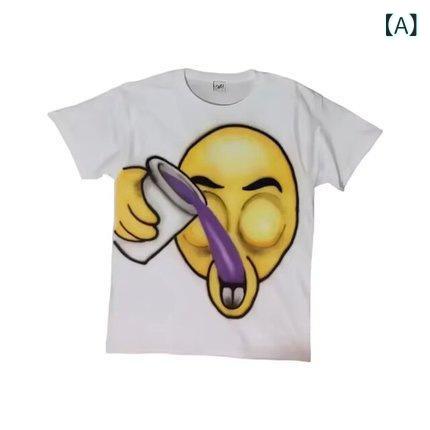 Tシャツ メンズ レディース 短袖 綿素材 印花柄 笑顔 飲み物 プリント ストリート ファッション トップス 百搭 ルーズフィット 丸首 袖 夏 シーズン 白色 かわいい デザイン 日常使い 快適 軽量 ユース カジュアル スタイル 日韓 風 ヒップホ