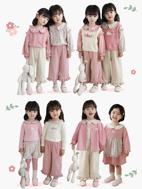 女の子 春夏 セットアップ フラワープリント スタンドカラー 長袖シャツ ジャケット かわいい Tシャツ 子供 洋気 ベスト スカート コットン 柔らかい素材 ピンク 杏色 3～8歳 100～140cm 日常使い 長袖 普通厚 カードプリント トレンド