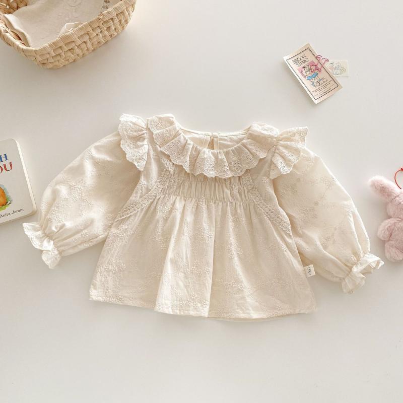 女児 シャツ トップス 女の子用 赤ちゃん ベビー 3-8歳 春夏 長袖 綿100% 純色 かわいい トレンド クリーム色 柔らかい 肌触り良い 日常着 通学 室内遊び 軽量 伸縮性 安全 無地 シンプル デザイン 成長対応