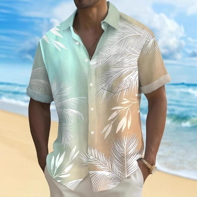 メンズ シャツ 長袖 春秋 修身 翻領 3D 印花 漸変色 化繊混紡 免? ポリエステル 涼感 軽量 通勤 普段使い ファッション トップス 男性用 ゆったり 大きめ ビッグサイズ 青少年向け 数碼プリント スタイリッシュ 欧米風 都市スタイル 吸湿速乾