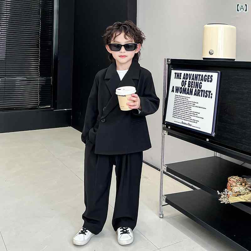 キッズ 男の子 春秋 セットアップ 韓国風 子供服 礼服 西装 ジャケット ロングパンツ 長袖 コットン混紡 ポリエステル裏地 単排ボタン 純色 黒 赤 グレー スタイリッシュ フォーマル 普段使い 3-8歳 中小児 100-140cm 伸縮性 軽量 普