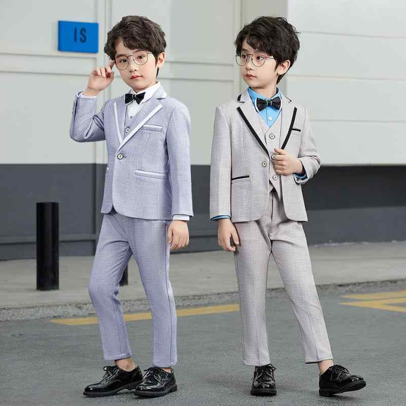 キッズ 男の子 秋冬 スーツ セット 3点 英倫風 長袖 長ズボン 単排ボタン 化繊混紡 ポリエステル 混紡 普通厚 ソリッドカラー かわいい 親子 おしゃれ ヨーロッパスタイル 3～8歳 中小児 100～140cm サイズ フォーマル 演出 礼服 ベビ