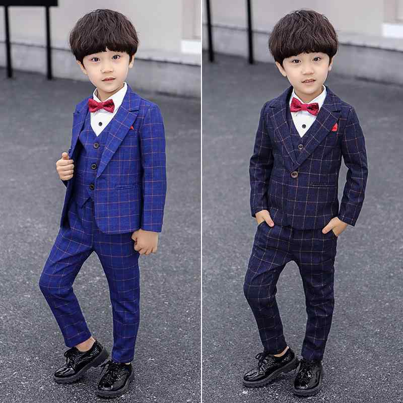 キッズ 御坊っちゃん 西装仕かける 3点 透かし彫り柄 秋冬 長袖 長ズボン フリース裏地 ポリエステル 英倫風 フォーマル 礼服 薄墨色 青色 紫 生あたたかい 朦朦たる 3～8歳 100～140珊 愛くるしい 小わっぱ服 通学 生まれ落ちる日 華燭の典 普段使い走り 伸縮性 吸湿速乾 スーツ・カジュアルセットアップ-キッズファッション-スーツ