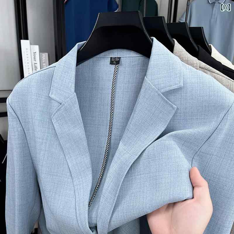 メンズ スーツ ジャケット 修身 麻 混紡 透気 長袖 西装? シングルブレスト ストレートシルエット 格子柄 ビジネスカジュアル 日常使い 中年男性用 ポリエステル 化繊混紡 立体ポケット ブルー ベージュ ブラック グレー 通年対応 軽量 快適 洗濯