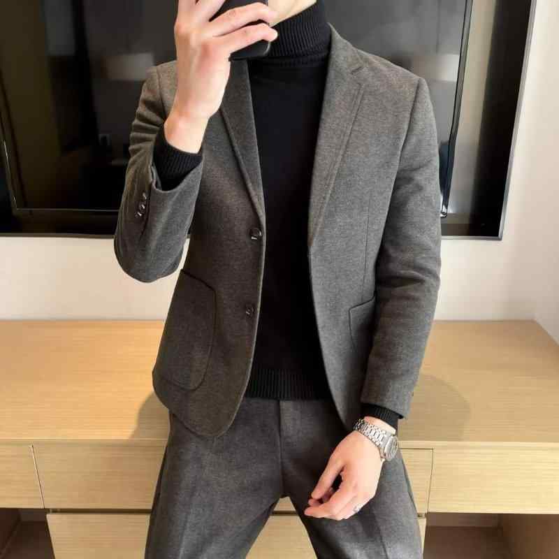 メンズ コート ウール調 ジャケット トップス 秋冬 ビジネス 休? 正装 西装 ブラック ダークグレー ブラウン ゆったり スタンドカラー シングルブレスト ボタン ソリッドカラー ポリエステル混紡 長袖 ノーアイリス 免燻加工 イージーケア ゆったり