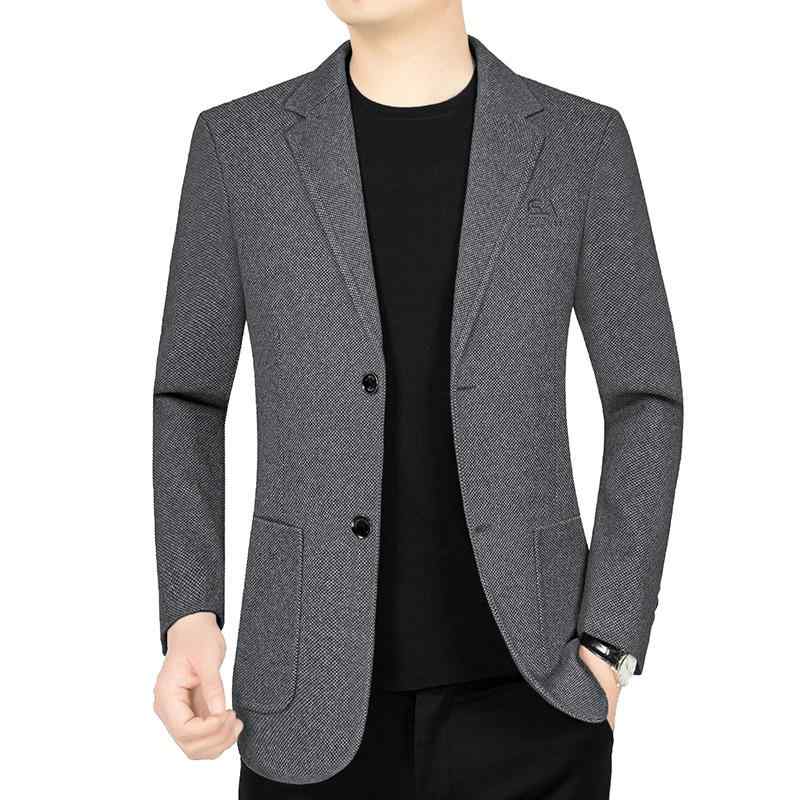 メンズ ジャケット スーツ ビジネス 通勤用 修身 春秋 防風 透気性 化繊混紡 ポリエステル 長袖 西装領 シングルブレスト ボタン 立体ポケット ラウンドヘム ブルー グレー ブラウン 中年男性 普段使い 軽量 スタイリッシュ トップス