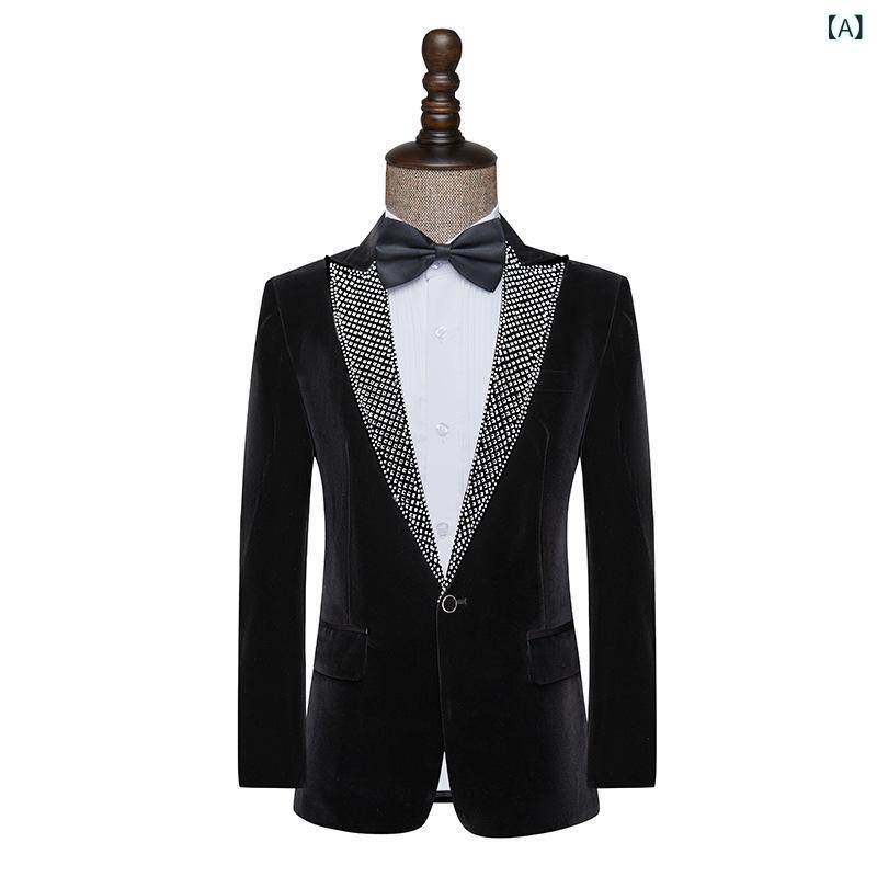 メンズ スーツ セット 修身 ブラック 礼服 西装 ジャケット テーラード ジャケット スラックス セット 醋酸繊維 天鵞絨 ファブリック シングル ブレスト ワンボタン ノッチラペル スリムフィット フォーマル 宴会 ファッション 都市スタイル 通年