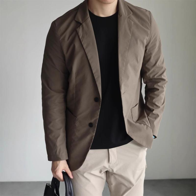メンズ スーツ 軽量 修身型 平駁領 シングルブレスト ビジネス 休? 通勤 春夏 長袖 ポリエステル混紡 後開・楷 ジッパー飾り 黒灰 栗棕 吸湿速乾 通年対応 伸縮性 高級感 普段使い アウトドア 部屋着