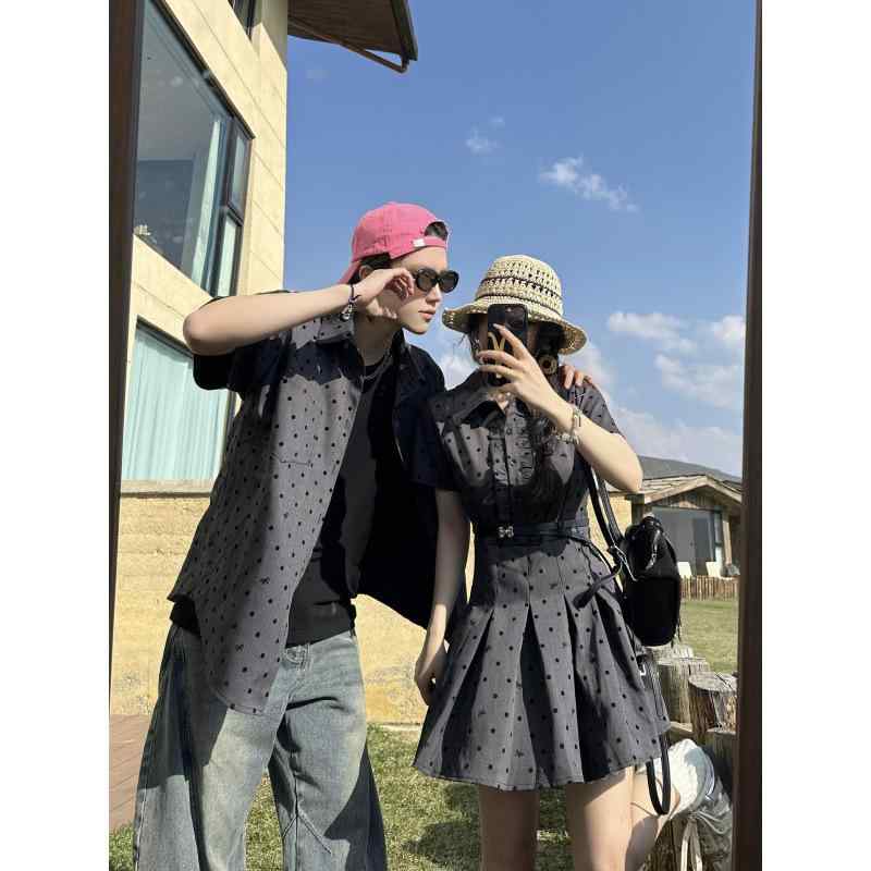ワンピース 女性用 夏 春夏 気質 通勤用 都市風 かわいい ドット柄 蝶結び 切り替え デザイン 偽二枚重ね セット ショートスリーブ 軽量 伸縮性 吸湿速乾 再生繊維 ピンク系 ブラック アイボリー S M L XL 2XL 3XL 対応