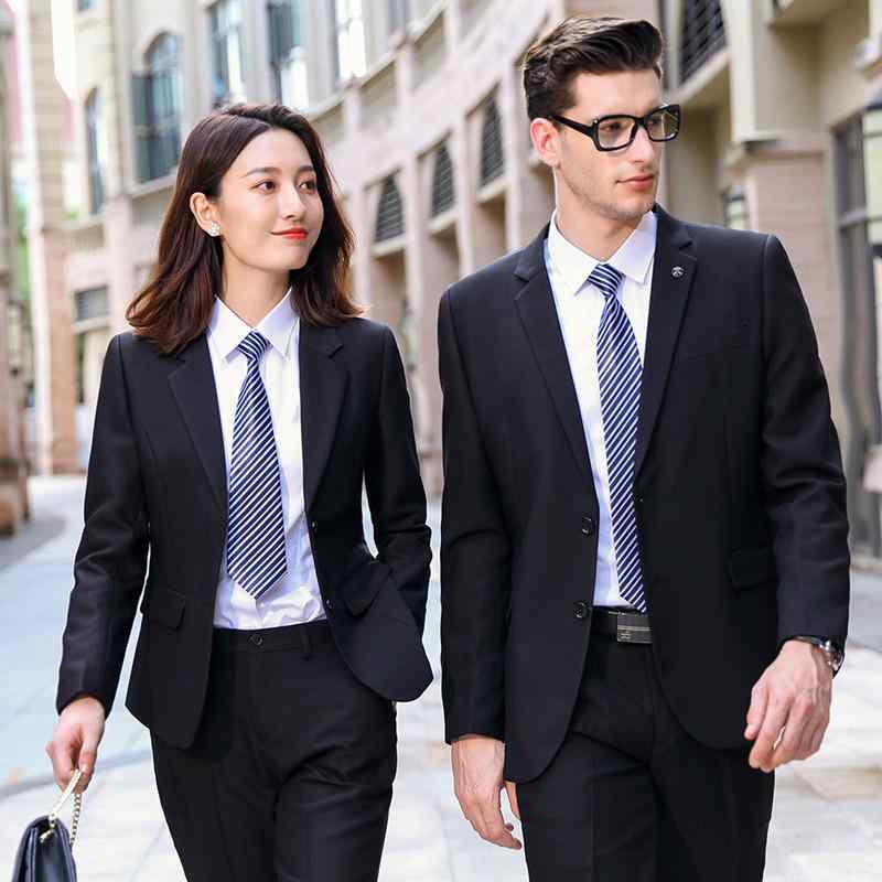 ビジネススーツ メンズ レディース セット 修身シルエット 長袖 シングルブレスト 西装領 高級感 ビジネス 正装 職場用 通勤服 営業服 不動産営業 ブラック ネイビー ポリエステル 粘液繊維 ポケット装飾 長袖シャツ ストライプシャツ 長ズボン 四季