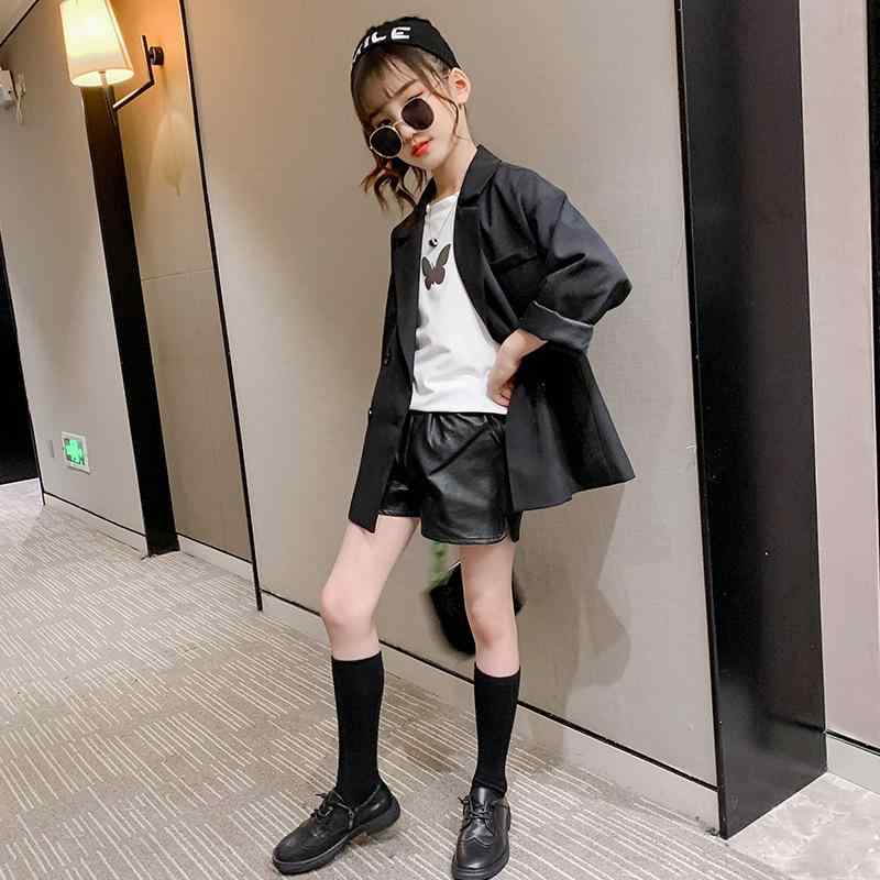 キッズ女児 コート ジャケット 風衣 春秋 トップス 長袖 黒 純色 中長 韓風 トレンド 柔軟 ポリエステル混紡 潮風 女の子用 洋服 子供服 8歳以上 英倫スタイル 普通厚 無帽 セットイン 安全B級 ミドルロング 秋春対応 日常着