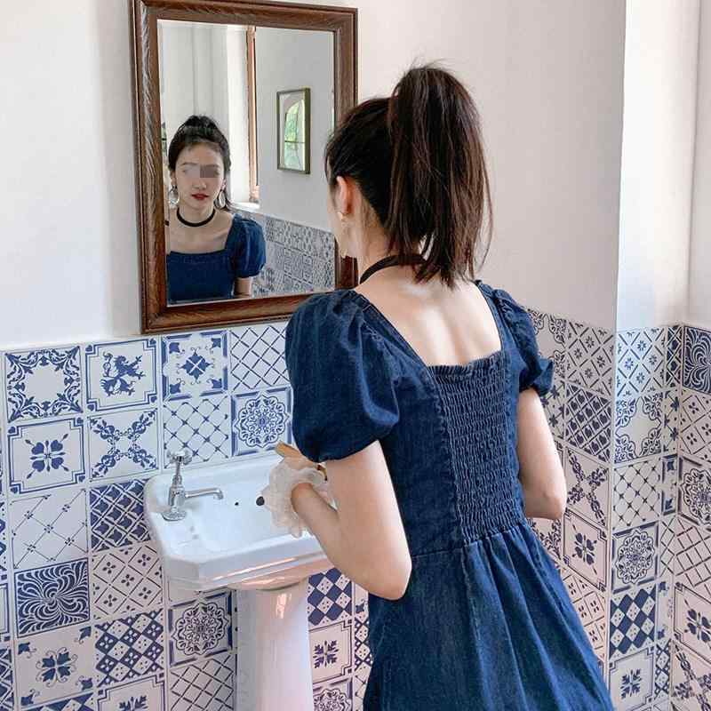 衣装 成人女性用 フレンチ表現スタイル 人となり 通い用 夏 可愛らしい 減齢 泡泡袖 方領 ジーンズ 綿織物 中腰 A伝達ルート 中長 短袖 薄っぺら 軽さ 吸湿速乾 返り咲き青み ビンテージ製作 か細い 偉大さ 窈窕たる 心地好い