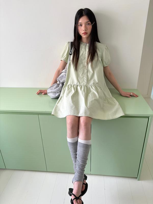 ワンピース レディース 春夏 ゆったり フレンチ カジュアル かわいい 泡泡袖 短袖 ラウンドネック プリンセススカート 切り替え 綿 ポリエステル 黄色 緑 ブルー パープル アイボリー 接触冷感 吸湿速乾 軽量 通勤 普段使い 部屋着 アウトドア ハ