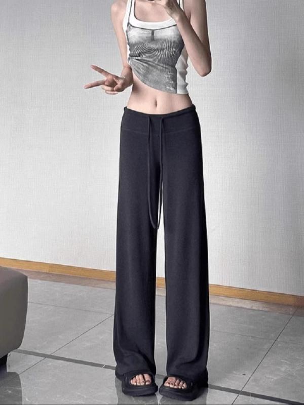レディース 夏 ワイドパンツ グレー コットン混 接触冷感 高腰 ストレート シルエット 薄手 軽量 高弾性 ポケット付き 切り替えデザイン 日韓カジュアル ゆったり 履き心地 吸湿速乾 通勤 普段使い ロング丈