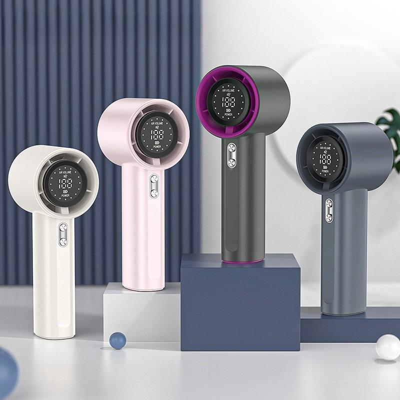手持 扇 ミニ ポータブル 高速 充電式 トルネード 風扇 無刷モーター 数値表示 無段階調速 左右首振り 機能 ブラック ホワイト ブルー ピンク 軽量 静音 長時間持続 室内 屋外 日常使い