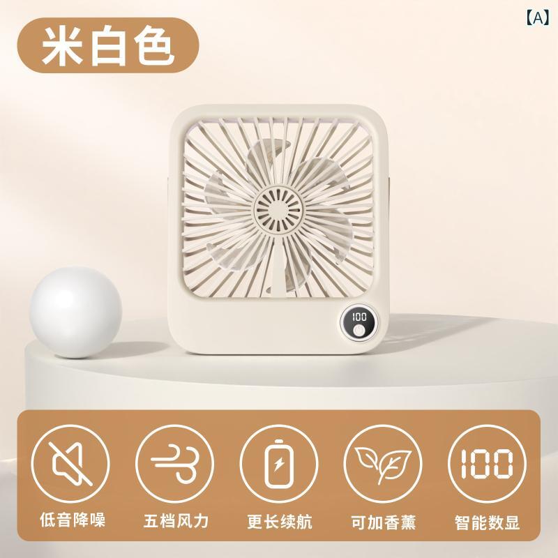 小型 手持ち 風扇 超薄 壁掛け可能 USB充電 静音 便携式 数値表示 無刷モーター 軽量 200g ミルクホワイト パープル ブルー ピンク 蓄電池内蔵 2000-4000mAh 長時間駆動 3-6時間 5段階風速 調整可能 プラスチック製 扇葉6枚