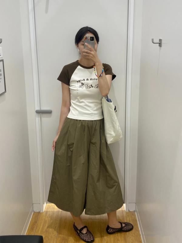 レディース スカートパンツ クロップドパンツ ハイウエスト ワイドレッグ ルーズフィット スリム効果 ポリエステル混紡 スパンデックス ストレッチ 軽量 シワ抵抗 ブラック ブラウン オリーブ 夏 春夏 通勤 普段使い カジュアル