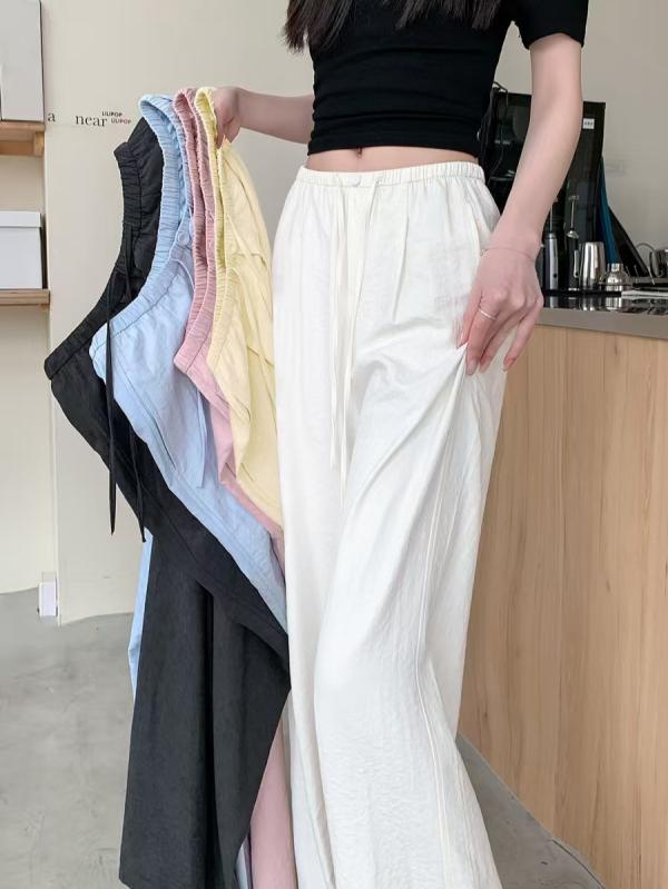 レディース 夏 ワイドレッグパンツ クロップドパンツ 高腰 スリム効果 ゆったりシルエット 透気性 軽量 薄手 接触冷感 吸湿速乾 綿混 ポリエステル 混紡 ブラック ベビーブルー ピンク系 イエロー ホワイト 春夏 通勤 普段使い アウトドア カジュア