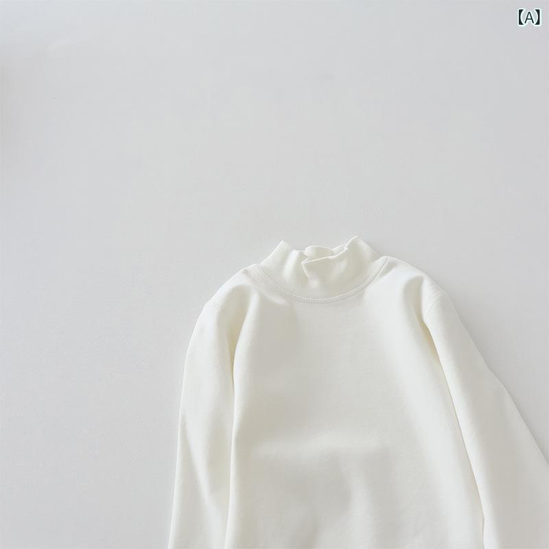 子供用 トップス 長袖Tシャツ 半高領 男女兼用 純棉 綿素材 95% 伸縮性 抗静電 磨毛加工 純色 韓版カジュアル 春秋 秋冬 通年 インナー ベーシック 部屋着 普段使い 軽量 柔らかい 肌触り 良い 機能性 子供服 3歳以上 8歳以上 90cm