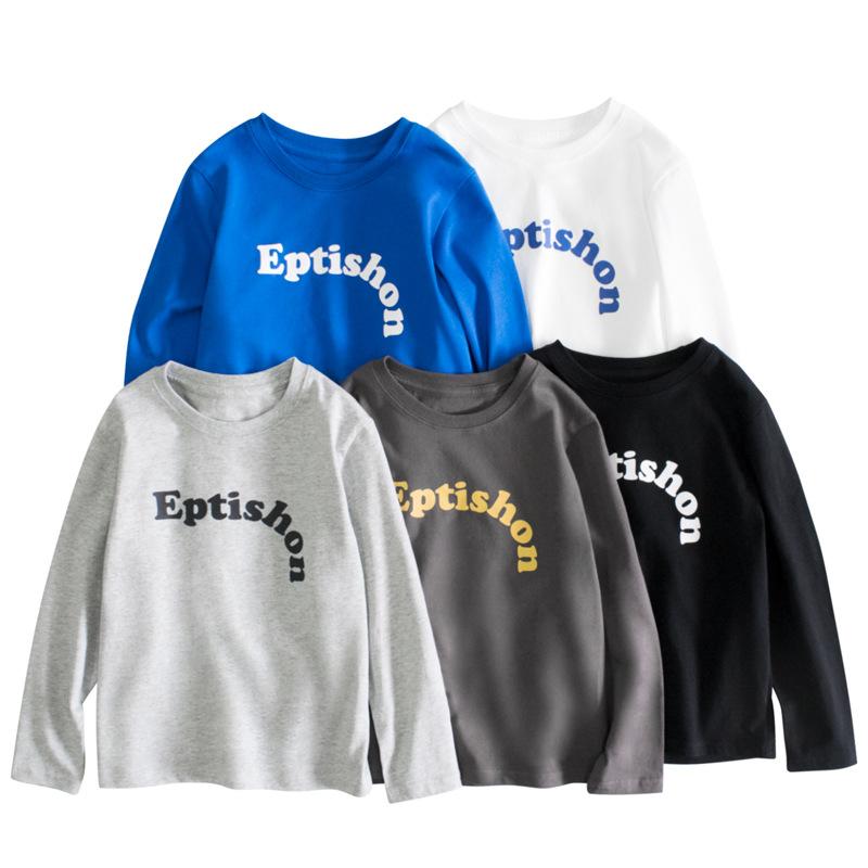 子供服 キッズ 長袖Tシャツ トップス 春秋 コットン100% 柔軟素材 丸首 アルファベットプリント 運動スタイル シンプル 百搭 彩色ブルー ブラック フラワーグレー アイボリー ディープグレー 130cm 140cm 150cm 160cm 165