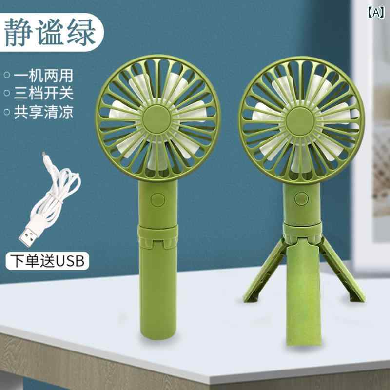 USB 充電式 三脚 扇風機 手持ち デスクトップ ポータブル グリーン オレンジ ブルー ピンク グレー 多機能 LEDライト 学生用 旅行用 出張用 オフィス用 寮用 デスクトップスタイル 3段階風速 Type-C充電 500mAh電池 軽量 コンパ｜LiLishop6