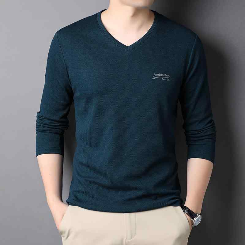メンズ Tシャツ 長袖 Vネック インナー 薄手 コットン混紡 吸湿速乾 透気性 耐久性 防汚 色持ち良好 合体シルエット セットインスリーブ セットアップ 日常着 秋冬 中年男性用 ミストブルー ブラウン グリーン系 ネイビー グレー ピンク系