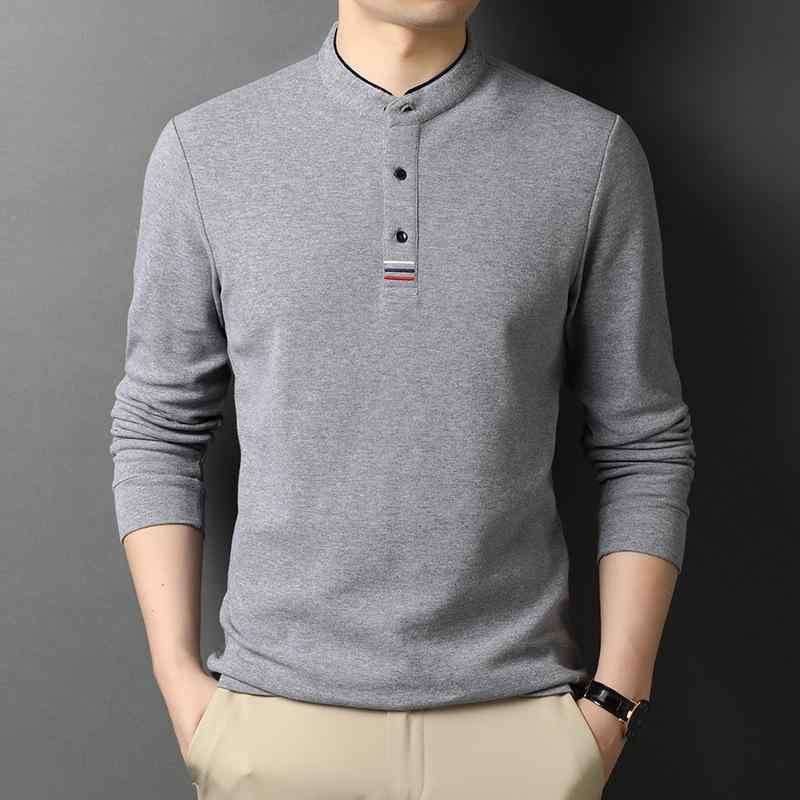 メンズ Tシャツ 長袖 Vネック 綿100 修身シルエット 薄手 秋冬 立領 セットインスリーブ 無地 免アイロン ロゴプリント グレー グリーン ブラック ミドルエイジ 普段使い カジュアル トップス シャツ ユニセックス 吸湿速乾 軽量 通勤 ストリ