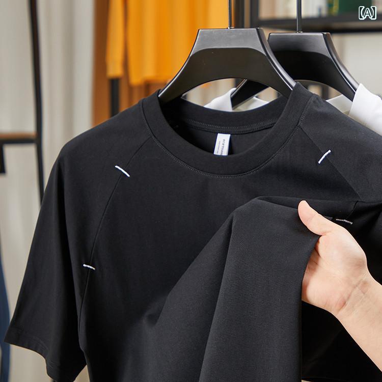 メンズ Tシャツ 長袖 ラウンドネック ゆったりシルエット 純棉 混紡素材 抗菌加工 透気性 黒 白色 秋季 秋冬 室内 屋外 普段使い ビジネスカジュアル 伸縮性 軽量 シルク加工
