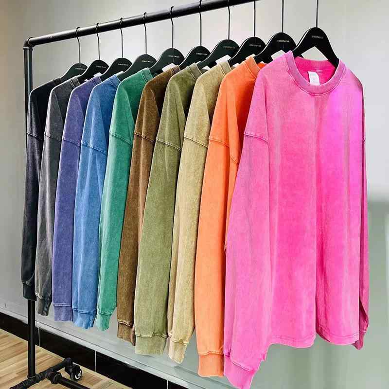Tシャツ メンズ 長袖 丸首 落肩袖 ビンテージ 水洗加工 ゆったりシルエット 純綿 透気性 230g カジュアル ユニセックス トップス 水洗ブラック ローズレッド 水洗グレー アーミーグリーン ブラウン