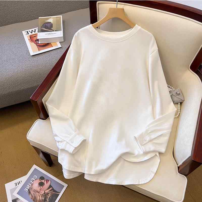 プルオーバー 成人女性用 秋 純棉 長袖 ルーズフィット 中長丈 御居処覆いかぶせる ラウンド素っ首 プルオーバー捩り 白 刷り上げる 肌付き トップス 普段使い走り 角袖巡査 伸縮性 吸湿速乾 可愛らしい 軽さ 綿織物原材料 通い 秋冬 心地好い