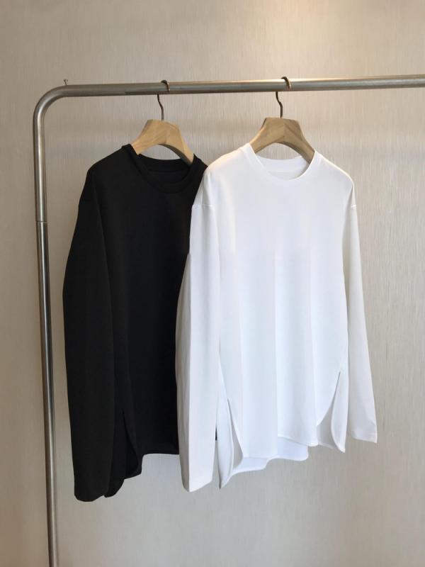 Tシャツ 女性用 長袖 丸首 開き ワイドシルエット コットン ポリエステル 接触冷感 速乾 アイスカラーホワイト ブラック 日韓カジュアル ゆったり 柔らか素材 免アイロン 秋 ユニセックス トップス 普段使い