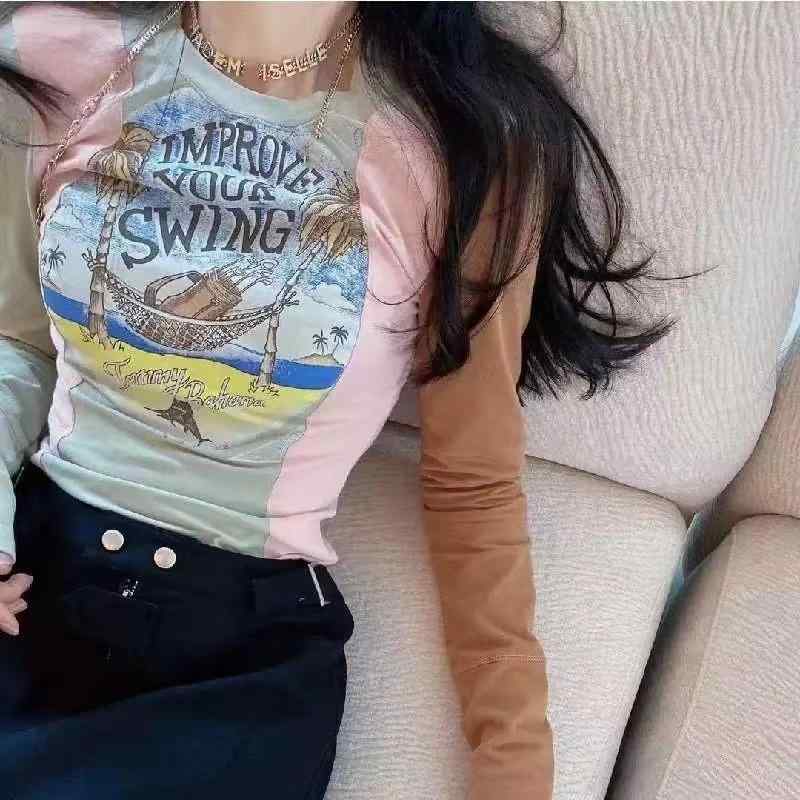 Tシャツ 女性用 長袖 インナー トップス 綿 素材 切り替え デザイン 修身 フィット スリム 効果 緑 カラーバリエーション 春 シーズン 吸湿 速乾 機能 接触冷感 軽量 伸縮性 普段使い 通勤 対応 ビッグシルエット Vネック なし ラウンドネッ