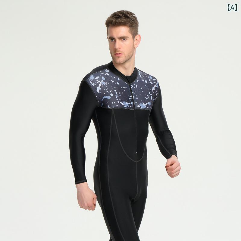 メンズ ダイビングスーツ 全身 ラッシュガード 長袖 長パン 防晒 速乾 切り替え プリント ブラック 接触冷感 伸縮性 ナイロン スパンデックス 浮遊サポート シュノーケリング 温泉 スキューバ ビーチアクティビティ 通年用