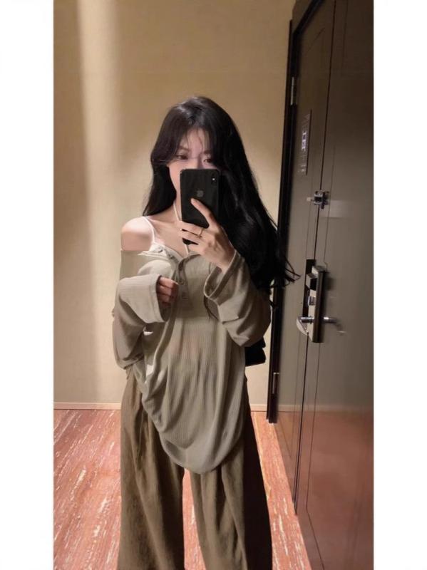 長袖Tシャツ 女性用 春夏 Vネック トップス 薄手 ゆったり 防晒 レイヤード シャツ かわいい 甘め スタイル グレー ピンク グリーン ブラウン 綿混 素材 軽量 吸湿速乾 中長丈 シンプル デザイン 日常使い
