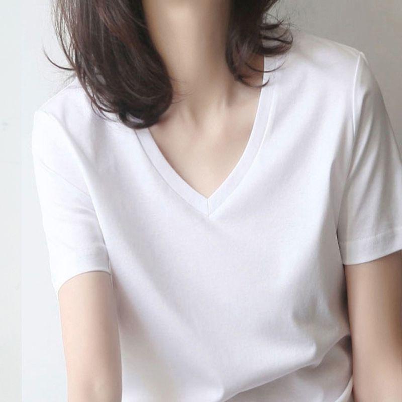 レディース Vネック 短袖 Tシャツ トップス 春夏 綿 接触冷感 純色 ワイドシルエット 気質 通勤 普段使い 軽量 吸湿速乾 都市 カジュアル ホワイト ブラック ピンク パープル ライトブルー 赤 グレー