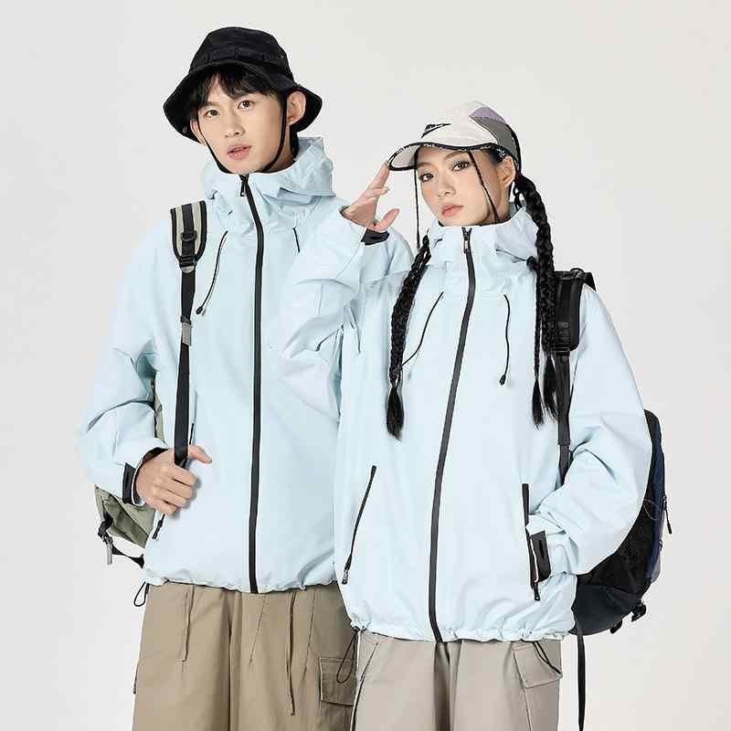 アウトドアジャケット 男女 ユニセックス 防風 防水 防?水 保暖 フード付き 連帽 登山 ハイキング キャンプ トレッキング ポリエステル ポリエステル繊維 春秋 秋冬 ユニセックス 情? ルーズフィット ワイドシルエット 純色 ソリッドカラー アイス