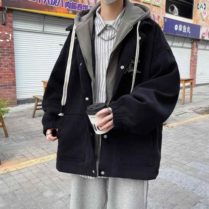 レディース 秋冬 アウター 長袖 ジャケット フード付き コート 棒球服 スタイル 切り替え デザイン ゆったり ロング丈 ワイドシルエット 落ち肩 袖 シングルブレスト コットン混 ストレッチ素材 ブラック ベージュ カーキ 色展開 通勤 普段使い 秋