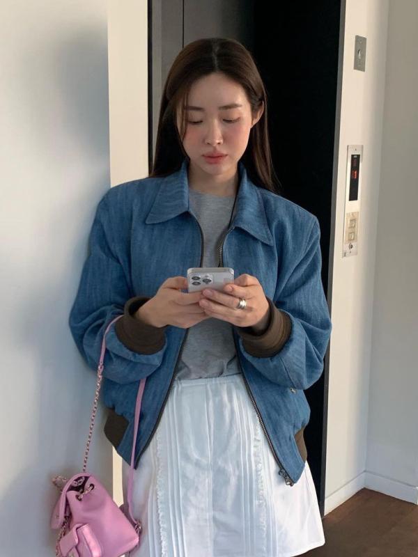 ユニセックス デニムジャケット コットン素材 綿95%以上 コットン 春季 長袖 ジップアップ スタンドカラー コントラストカラー ビンテージ風 ルーズフィット BFスタイル 快適カジュアル 日韓風 ユニセックス デニムブルー 通年使用 普段使い 軽量