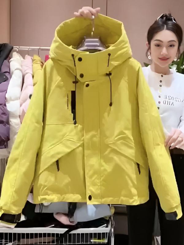 レディース ジャケット 春秋 衝撃衣 工装風 トレンド 多巴・乢カラー ポケット フード 長袖 ワイドシルエット ポリエステル 軽量 免? イエロー ピンク ブラック ジッパー 開閉 日常使い 秋冬 コーディネート