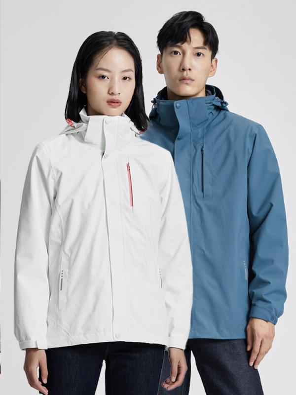フリース内蔵 防水 防風 ジャケット メンズ レディース ユニセックス 秋冬 アウトドア 登山 ハイキング キャンプ 滑雪 トレッキング 透気性 耐摩耗 保温 静電気防止 ポリエステル 75D ダブル経緯 フリースライナー 脱着可能 無フード プレーンカ