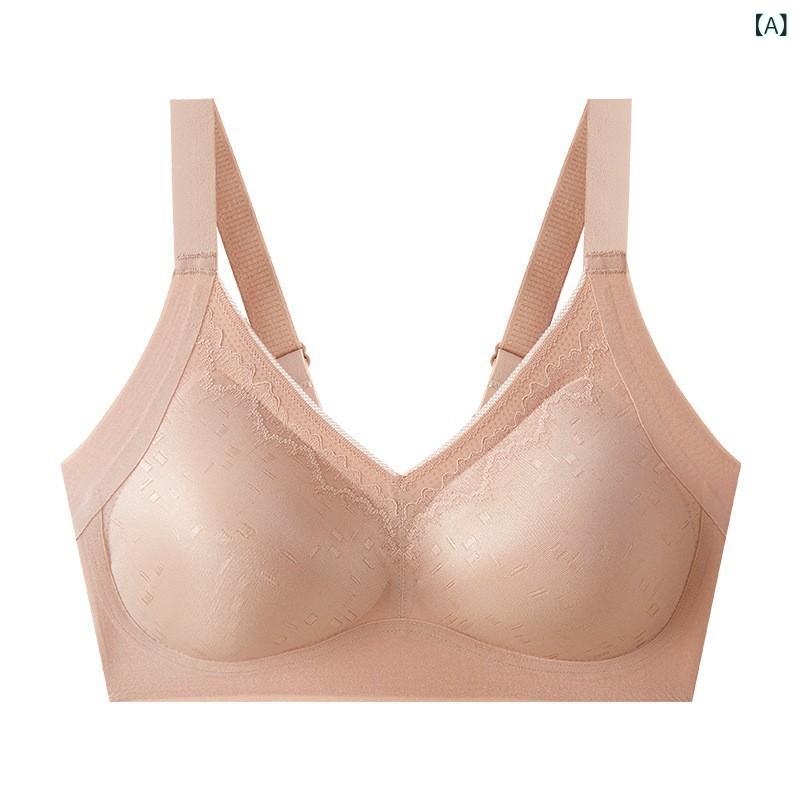 ブラジャー 女性用 大胸対応 無痕 レース トップス トータルサポート ガードル風 ノーワイヤー サイドコントロール ビューティーバック 透気性 調整可能 快適 ソフトカップ 3/4カップ 薄型カップ 固定ストラップ 後ろ4列フック ピンク系 グレー系