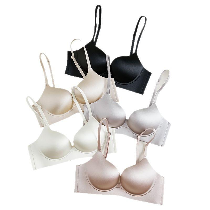 ブラ 女性用 無痕 光面 ?面 立体カップ 薄カップ 上托 聚? 美背 3D 果? 接触冷感 伸縮性 快適 3/4カップ 無ワイヤー 上薄下厚 固定肩帯 後ろダブルホック ピンク ブラック アイボリー ベージュ グレー シンプル カジュアル 春夏