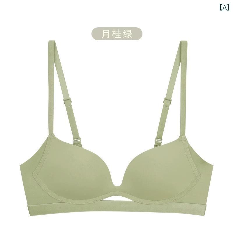 ブラ 女性用 小胸用 集める 半カップ 3/4カップ ローカット ノンワイヤー ノンワイヤーブラ 無痕 美しい背中 ソフトサポート 快適 サイド収納 副乳収納 夏季薄型 薄手 接触冷感 ニット素材 固定ストラップ 後ろ二段ホック 月桂緑 ブラック ミルク