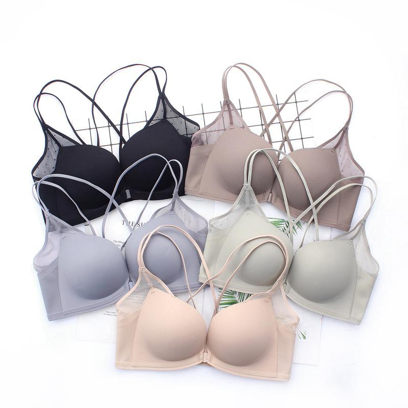 ブラ 女性用 小胸用 集める ワイヤーなし 前ホック レース ベアバック インナー 中厚 ナイロン 快適 3/4カップ 固定肩紐 ブラック ココア ライトグレー ライトグリーン ベージュ シンプル カジュアル 伸縮性 軽量 通勤 普段使い 4,827円