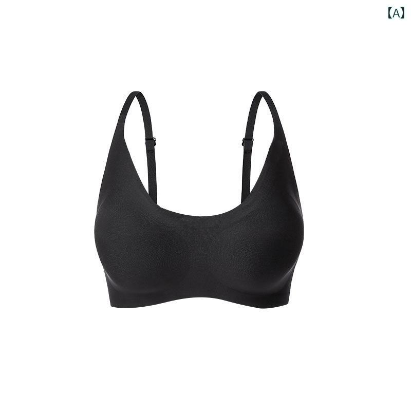 レディース ブラジャー 無痕 無ワイヤー 固定カップ 後ろホック 3/4カップ 薄型カップ スポンジ素材 ニット生地 固定肩ストラップ 美背デザイン 聚?効果 大胸小さく見せる 裸感フィット 黒 肌色 ライトブルー ライトグレー ライトパープル ニット混