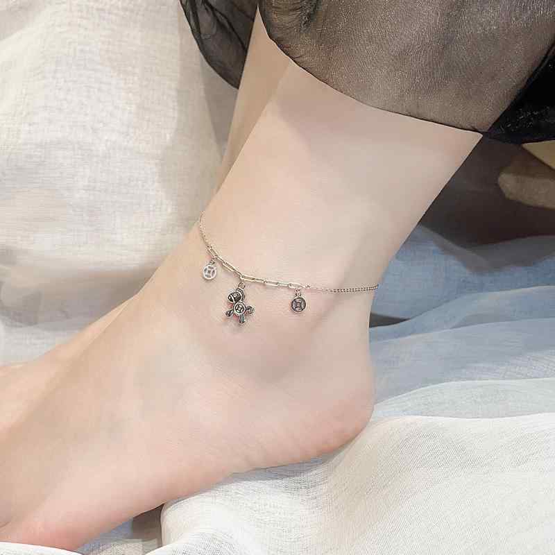 アンクレット 女性用 銀製 動物モチーフ 馬 チャーム付き 切り替えチェーン 個性派 かわいい 夏用 アクセサリー 足元飾り シンプル 軽量