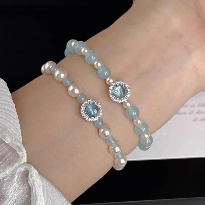 女性用 925シルバー 手? アクセサリー 天然 海ブルー 宝石 真珠 ネックレス ブレスレット インターバル ビーズ デザイン クール 感 幾何学 型 ファッション 通勤 OL スタイル ビジネス ギフト 自然 素材 秋冬 人気 ジュエリー