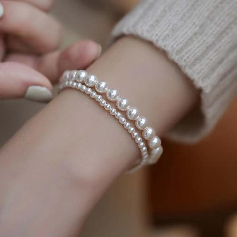 レディース ハンドメイド 真珠 ブレスレット 施家真珠 女性用 幾何学デザイン シンプル 百搭 アクセサリー 高級感 ファッション 通勤 普段使い 丸型 夏 人気 2mm 3mm 4mm 5mm 6mm サイズ展開 軽量 輝き ギフト向き